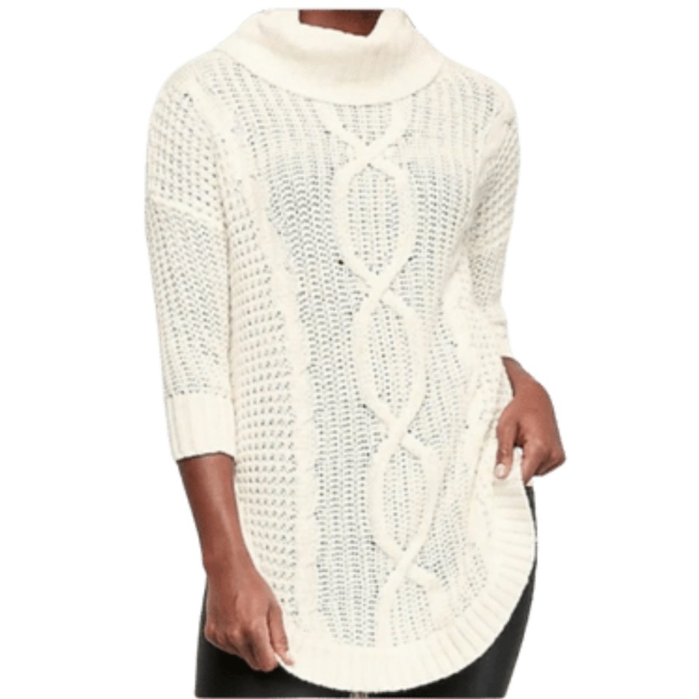 *NWOT* Express | White/Ivory Cowl Neck Knit 3/4-Sleeve Sweater